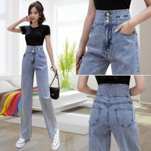 Jeans Womens Loose High Waist Waist Thin All-match Fall/Winter New Mopping Pants Straight Wide Leg Pants