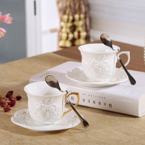 European coffee cup creative relief rose Bone China Family English Afternoon Tea Gold painting couple suit