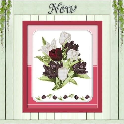 Purple tulip (2) flower paintings 11CT patterns printed on canvas DMC 14CT chinese Cross Stitch Needlework Sets Embroidery kits