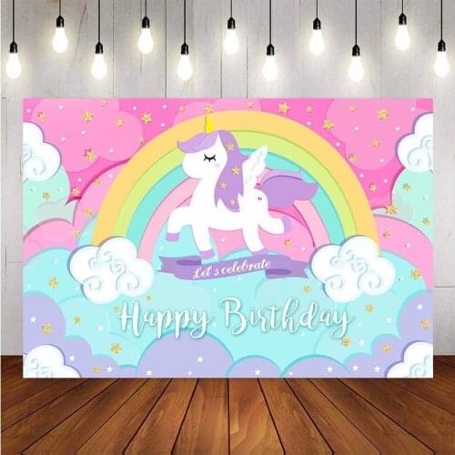 Mehofon Photography backdrop Cartoon Unicorn Rainbow Baby Shower Newborn Birthday Photo Photographic Banner Background Photocall