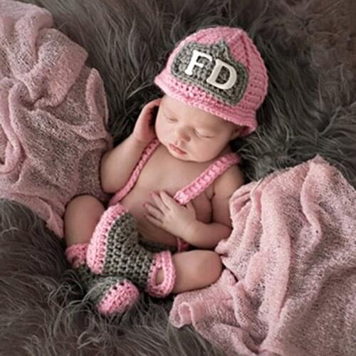 Little Baby Girl Fireman Photo shoot Outfits Clothes Newborn Baby Photography Props Girl Picture foto Fotografia Accessories