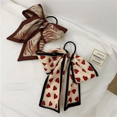 French Elegant Womens Hair Circle Scrunchie Retro Print Lady Tie Ponytail Holder Hair Rope Simple Letter Elastic Hair Bands