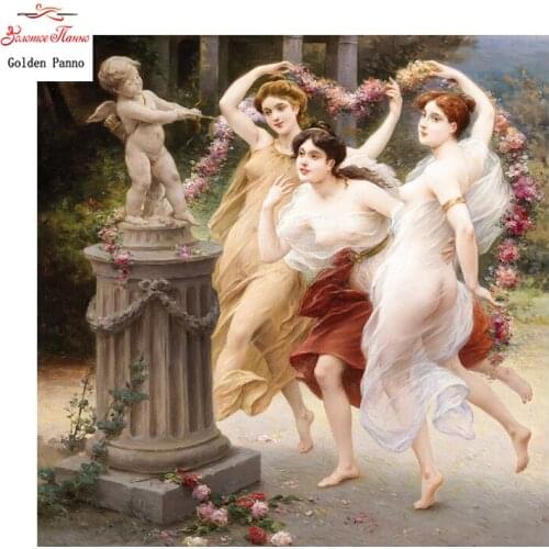 Golden Panno,DIY DMC Cross stitch,Sets For Embroidery kit,Religio Cross stitch patterns Cupid Three womenCounted Cross-Stitching