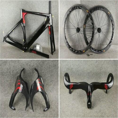 Disc brake Concept Road Carbon Frames Black Red V3RS and 50mm Disc Carbon Wheelset Handlebar Bottle Cages