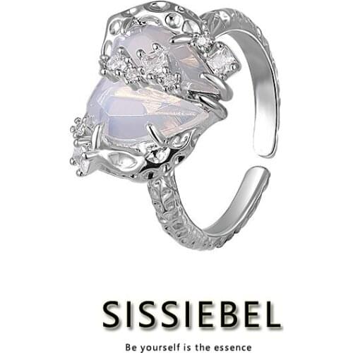 High Sense Crystal Heart Rings Female 2021 Korean Fashion Jewelry Light Luxury Niche Exquisite Food Rings For Girls Party Gift