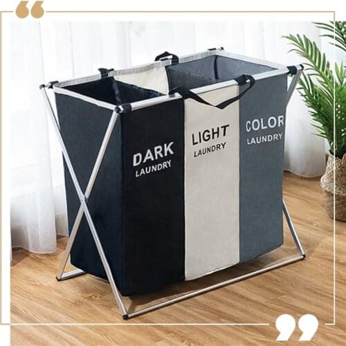 Three Grid Home Laundry Hamper Sorter Laundry Basket Large X-Shape Foldable Dirty Laundry Basket Organizer Printed Collapsible