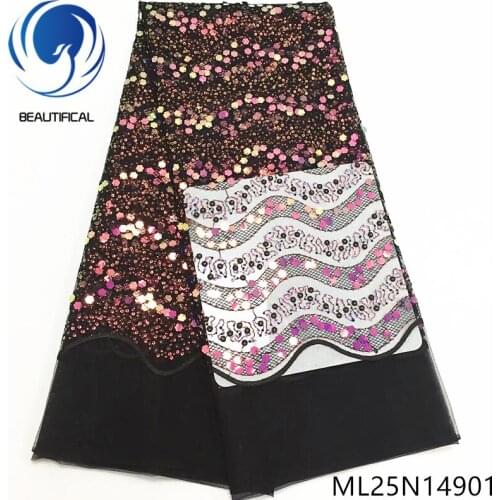 BEAUTIFICAL sequins french tulle fabric women dress african embroidery sequins tulle 2019 fabric lace ML25N149