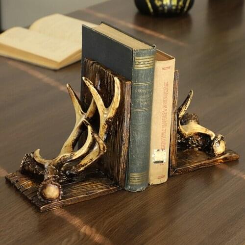 Creative Antler Archives Office Decoration Study Bookshelf Office Desk Bookcase Shelf Ornament Resin Retro Crafts Home Decore