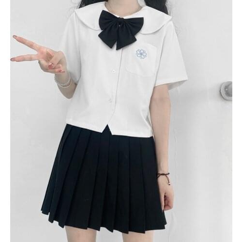 Summer Short Sleeve Japanese College Style Student School Uniform Flower Embroidered Short Jk Shirt Pleated Skirt Suit
