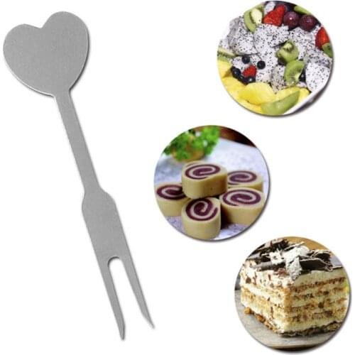 Mini Stainless Steel 2 Tines Fork Dessert Cake Fruit Salad Cutlery Flatware Love Heart Handle Convenient Home Kitchen Accessory