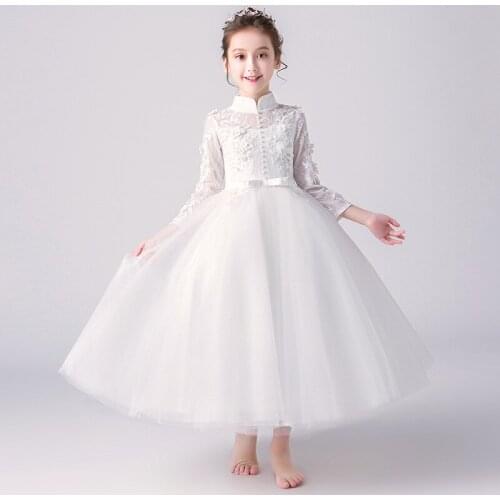 Fashion Lace Flower Girl Dresses 2019 Soft Tulle O-Neck Kids Evening Gowns Ball Gown Girl Prom Dresses Pageant Dresses