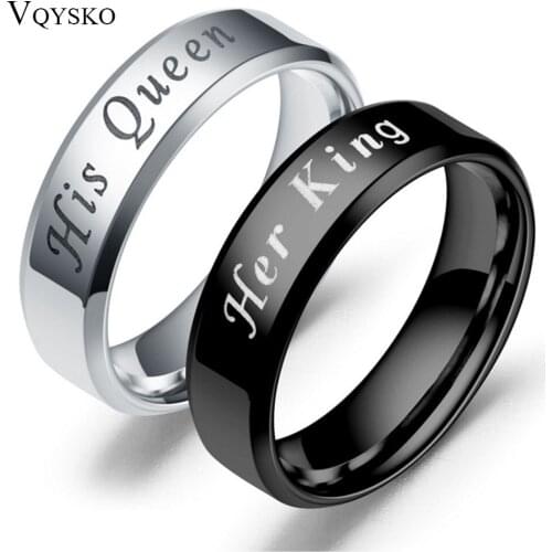 Hot Sell IP Black plated color 316L stainless steel HIS QUEEN and HER KING couple rings for lovers