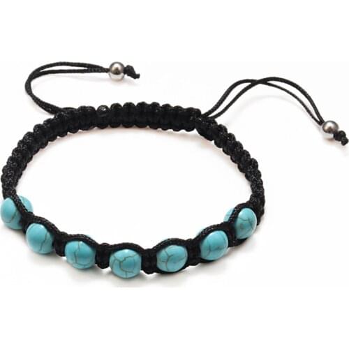 Fashion Natural Stone Blue Turquoises Braided Rope Bracelet For Women Men Handmade Beads Bracelets Friendship Weave Jewelry Gift
