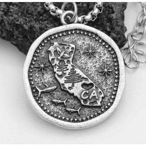 Mens California Necklace Vintage Home Pride State Pendant Off to College Gift Jewelry