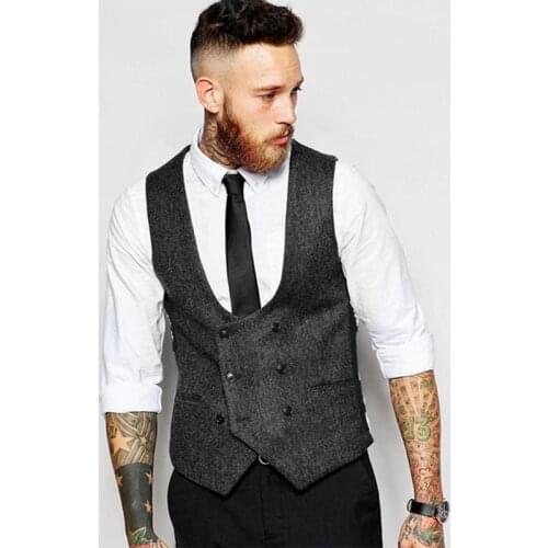 Spring Autumn Men Suit Vest Wool Double Breasted Waistcoat British Vintage Colete Dress Wedding Vest Formal Sleeveless Jacket