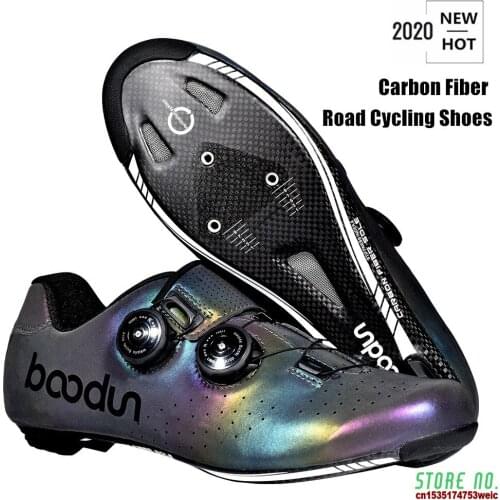 2021 New Road Cycling Shoes Photochromism Vamp Carbon Fiber Ultralight Self-Locking Shoes Professional Road Bicycle Racing Shoes