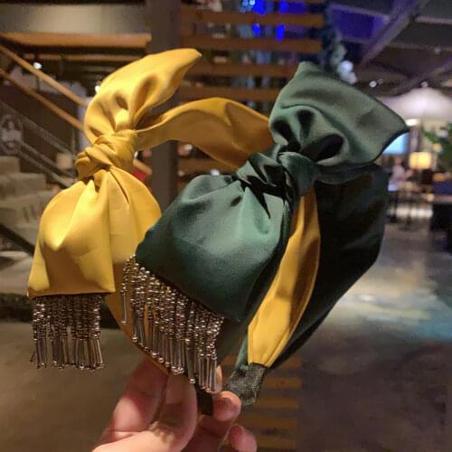 High Quality Women Hairband Cloth Bow Head Bezel Headband Version of The Wide-brimmed Non-slip For Girl Tassel Hair Accessories