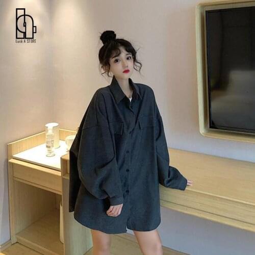 Luck A 2021 Autumn Women Solid Casual Shirt Female Temperament All-match Oversize Retro Shirt Basic Harajuku Loose Chic Tops