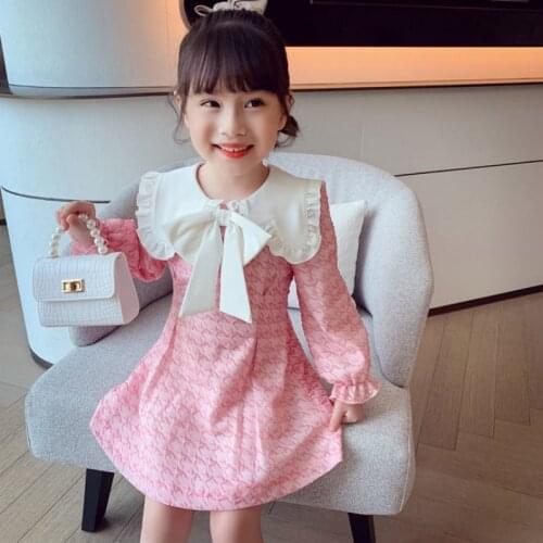 Girl Dress Spring Autumn Princess Doll Collar Dresses Long Sleeve Big bow Wedding Party Dress Children Kids Clothes 1-6 Years