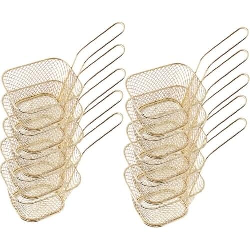 10Pcs French Fries Basket Portable Stainless Steel Chips Mini Frying Basket Strainer Fryer Kitchen Cooking Chef Basket Colander