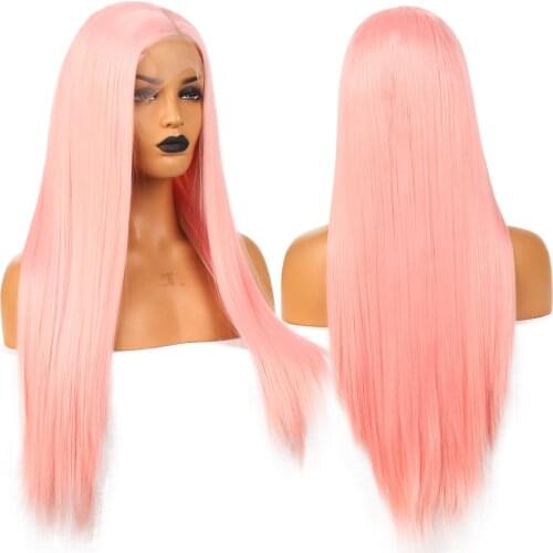 QUINLUX WIGS Synthetic Hair Pink Long Straight Wig For Women Lace Front Wigs Heat Resistant Fiber Natural Hairline African Hair