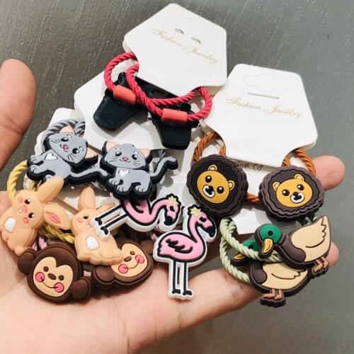 2Pcs/set Cute Animals Cat Hair Accessories Children Rubber Bands Scrunchies Elastic Hair Bands Girls Headwear Decorations Ties