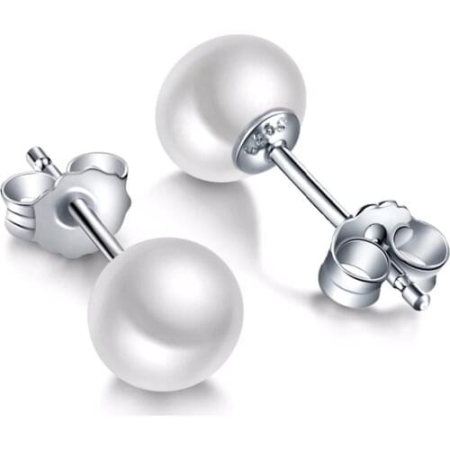 Silver Pearl stud earring use 925 sterling silver and AAA grade natural fleshwater pearl 6-12.5mm Classical fine jewelry earring