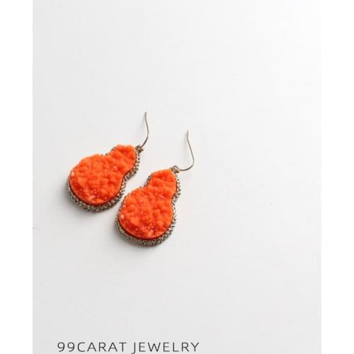 Nine nine carat European and American jewelry brand stone texture color gourd shaped gold edge Earrings (IM)