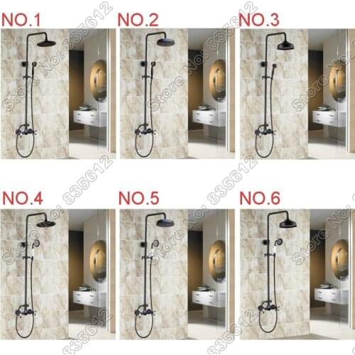 Black Oil Rubbed Bathroom Round Rainfall Shower Faucet Set Brass Finish Dual Cross Handle Mixer Shower Taps Wall Mounted Jhs006