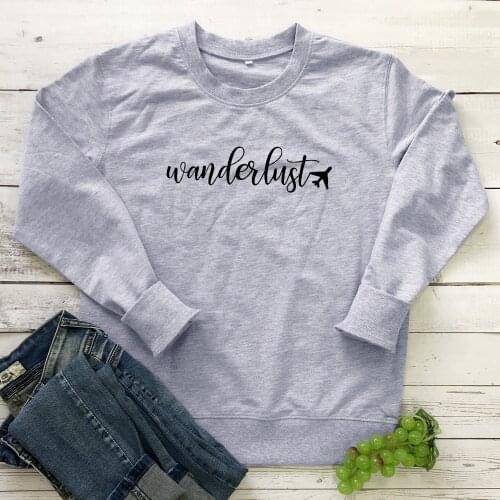 Wanderlust Airplane Print Sweatshirt Funny Women Graphic Adventure Hiking Pullovers Unisex Casual Long Sleeve Travel Sweatshirts