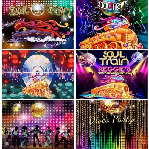 Soul Train Theme Photography Backdrop 70s and 80s Disco Dancing Prom Party Decoration Supplies Neon Glow Photo Background