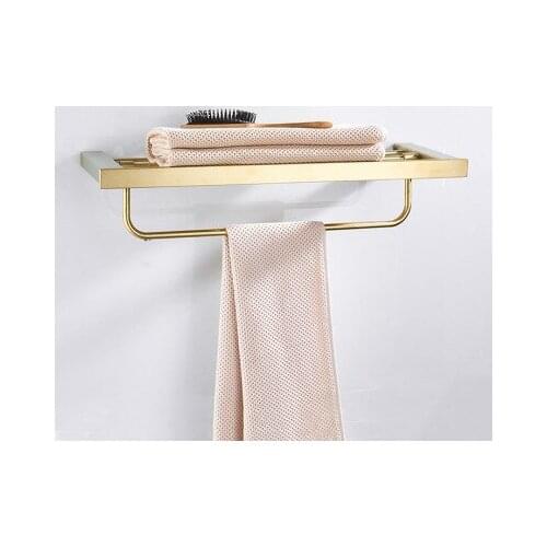 Towel Bars 2 Tier Brushed Gold Wall Shelves Towel Rack Bath Holder Towel Hangers Bathroom Accessories Towel Rails DG8312K