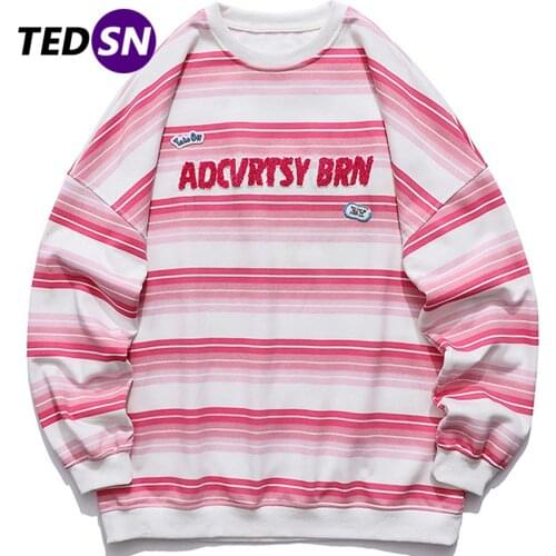 2021SS Hip Hop Vintage Gradient Stripes Sweatshirt Loose Autumn Cotton Pullover Men Cotton Harajuku Loose Men Shirts Streetwear
