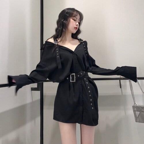 ZAWFL High Quality Slash Neck Strapless Shirt Sashes Design Medium-long Blouse Dress 2021 New Chic Long Sleeve Blusas Tops