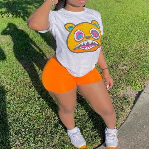 VAZN 2021 Hot Sales White Cute Pattern Casual Daily Yong Nature Round Neck Short Sleeve Women Regular Tees