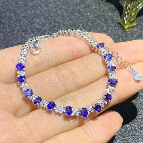 S925 silver natural blue sapphire gem bracelet natural gemstone bracelet Elegant Flower Plum blossom women party gift jewelry