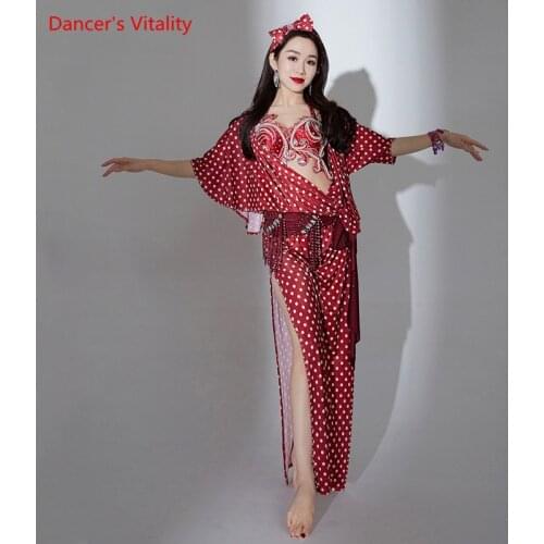 Belly Dance Robe Ice Silk Printing Dress Practice Clothes Oriental Dancing Female Adult Elegant Profession Performance Clothing