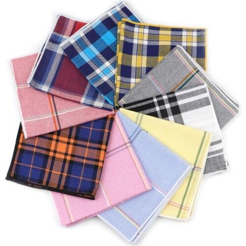 100% Cotton Mens Fashion Bright Hankerchief Scarves England Striped Plaid Mens Pocket Square 23*23 cm