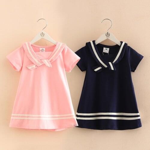 2021 Summer 2 3 4 6 8 10T Years Children Pretty Cute Lovely Pincess Short Sleeve Collar Patchwork Little Kids Dresses For Girls