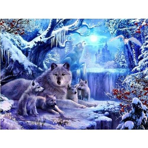 5D Full Drilled Diy Diamond Painting Animal Wolves Snow Handmade Cross Stitch Resin Square Diamond Sets Diamond Embroidery