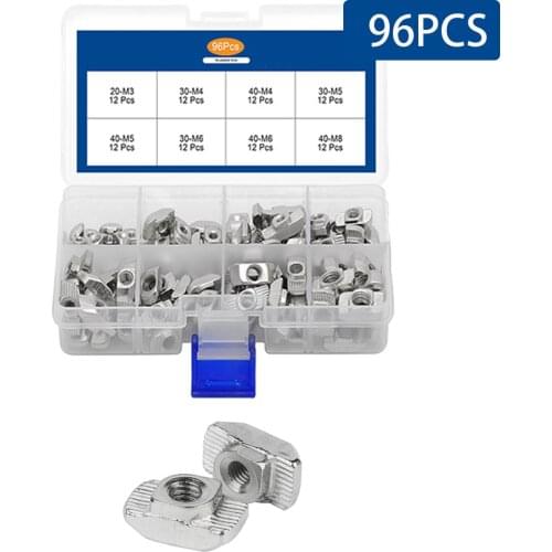 96PCS/Box M3-M8 T Slot Nut Hammer Head Sliding T Nut Fasteners Drop In T-nut Set For 2020 3030 4040 Series Aluminum Profile M4