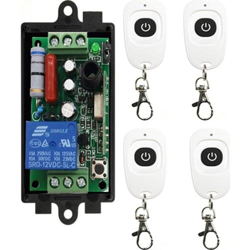 AC 220 V 1CH 1 CH Wireless RF Remote Control Light Switch 10A Relay Output Radio Receiver Module+one-button Transmitter