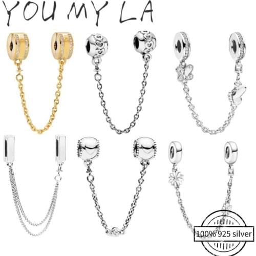 Free Shipping 925 Sterling Silver Stars Embossed Heart Fantasy World Castle Safety Chains Charms Fit Original Bracelet DIY Beads