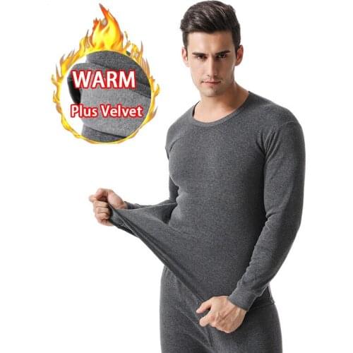 Black Gray Thick Thermal Underwear for Men Winter Warm Long Johns Set Plus Velvet Male Second Skin Thermal Shirt Underpants Suit