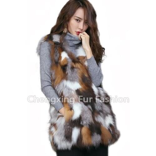 CX-G-B-212 Luxury Women Fashion Fox Fur Coat Natural Colour Fox Fur Vest