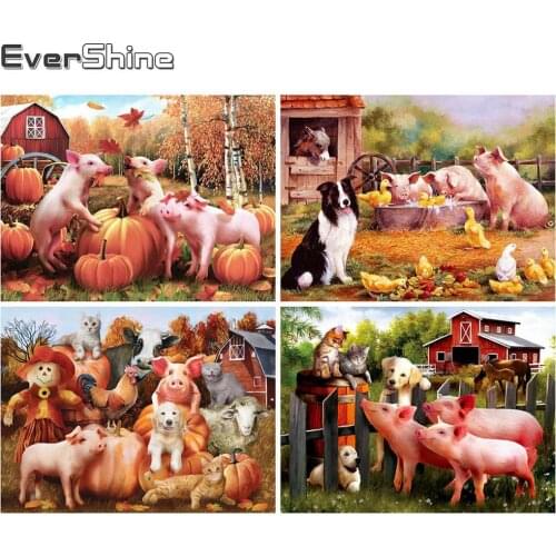 Evershine Diamond Embroidery Pig 5D DIY Autumn Diamond Painting Sale Animals Craft Kit Home Decorations
