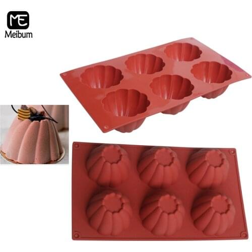 Meibum 6 Cavity Art Flower Round Silicone Mold DIY Cake Decorating Chocolate Mousse Pastry Mould Muffin Dessert Modle Baking Pan