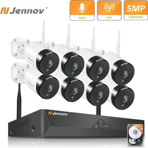 Jennov wireless 5MP surveillance camera 8 channel NVR outdoor waterproof night vision HD wifi anti-theft security camera system