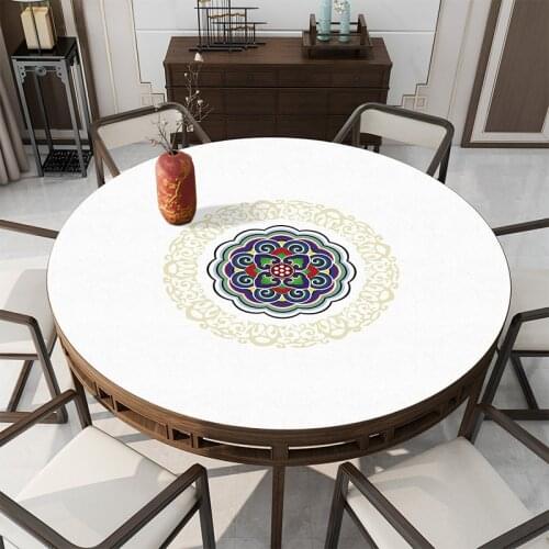 Chinese leather round table mat European retro round tablecloth Waterproof anti-slip heat-resistant wood table protector cover
