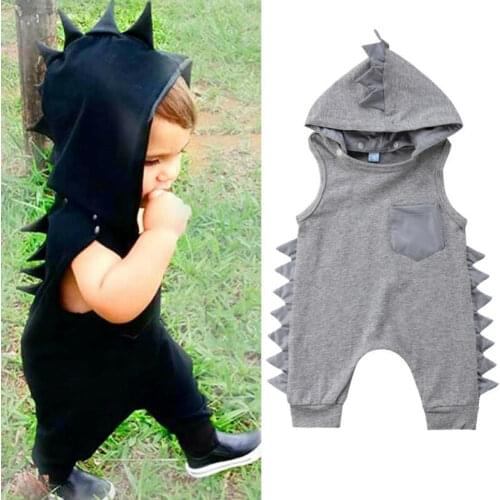 Baby Girl Dinosaur Hooded Boy Romper Infant Jumpsuit Casual Newborn Sleeveless Solid Clothes Summer Outfit Girls One-pieces Set